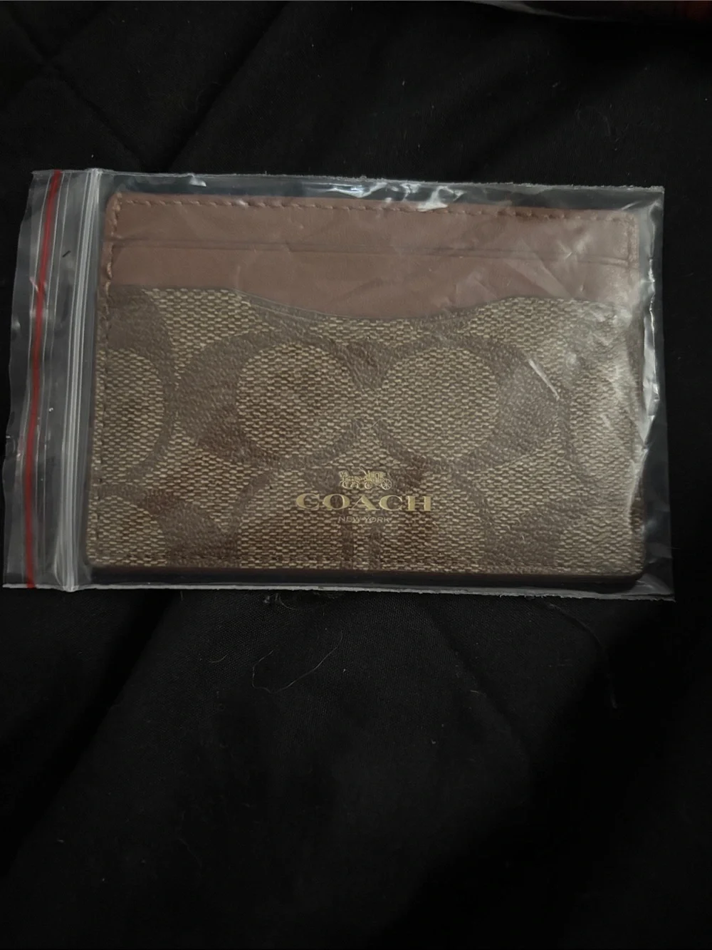 Coach Brown Signature Canvas Card Sleeve with Leather Trim khaki/saddle